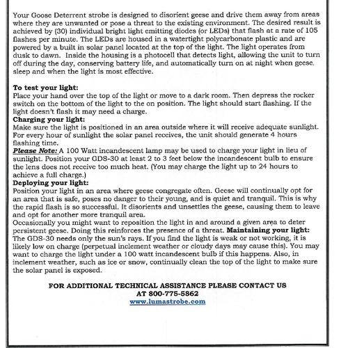 GDS-30-DOCK Goose Deterrent Strobe DOCK MOUNT