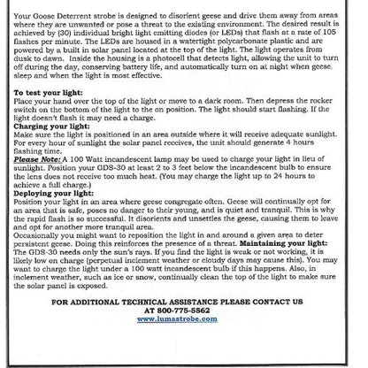 GDS-30-DOCK Goose Deterrent Strobe DOCK MOUNT