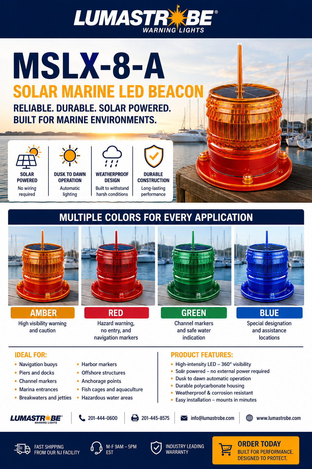 MSLX-8-A solar marine LED beacon for boats and docks