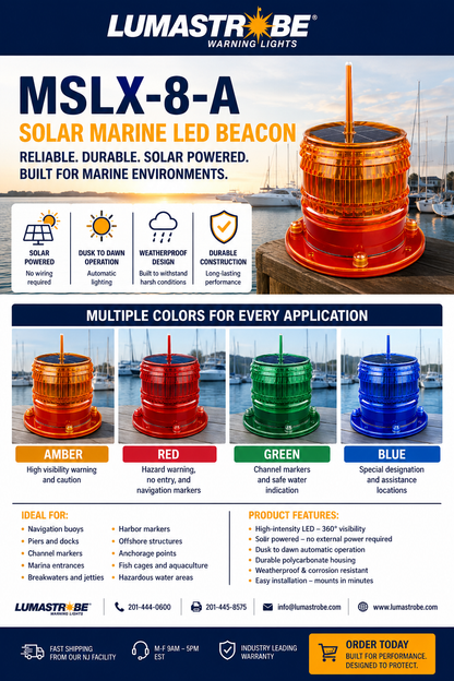 MSLX-8-A solar marine LED beacon for boats and docks